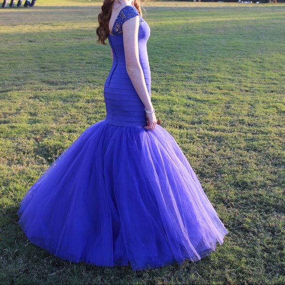 Sherri Hill Mermaid Style Prom Dress in Royal Blue - Picture 2 of 7